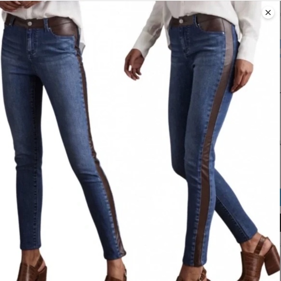 ECRU Los Feliz Leather Inset Jean. Vintage denim/chocolate brown. - Picture 1 of 6